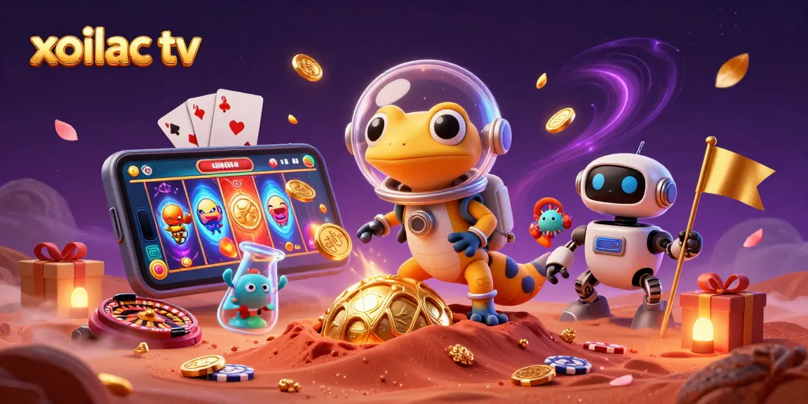 Exciting gameplay on xoilac tv featuring a 3D Martian gecko discovering a golden casino.