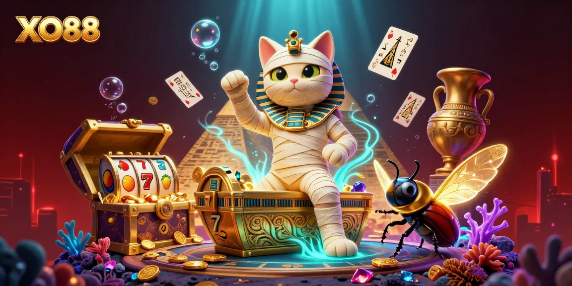 Activate the winning gameplay experience with the vibrant XO88 Egyptian mummy casino scene featuring dynamic gold elements.