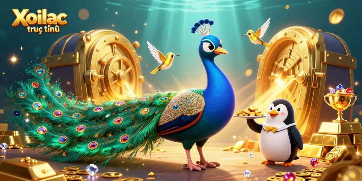 Xoilac trực tuyến showcases dynamic gambling excitement in 3D illustration featuring stunning characters and treasure elements.