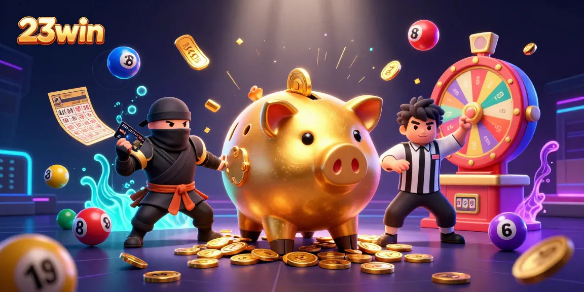 Winning at 23win with a lively illustration of dynamic casino characters and activities.