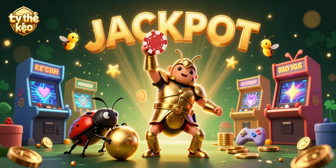 Engage with tỷ lệ kèo in this vibrant illustration showcasing a golden-armored hero celebrating a victory in a casino setting.