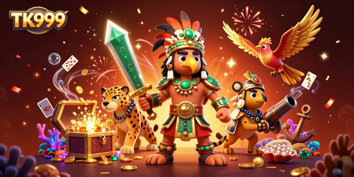 Engage with TK999's rich casino thrills featuring characters and vibrant game elements.