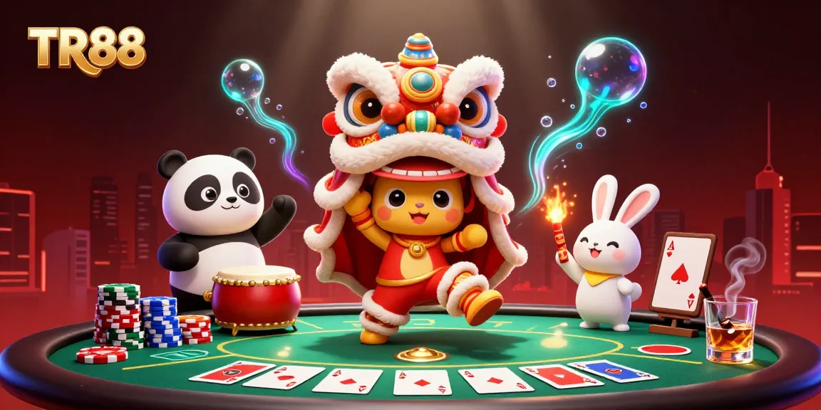 Play and win at TR88 with vibrant characters celebrating amid thrilling casino elements.
