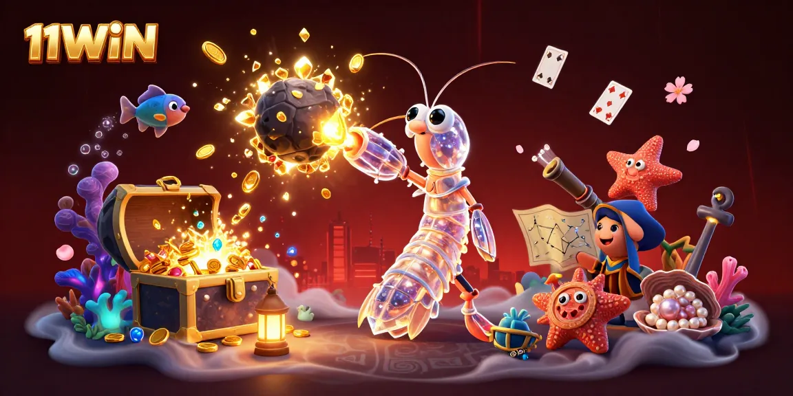 11WIN presents an energetic scene with galactic characters and gold coins from a vibrant casino universe.