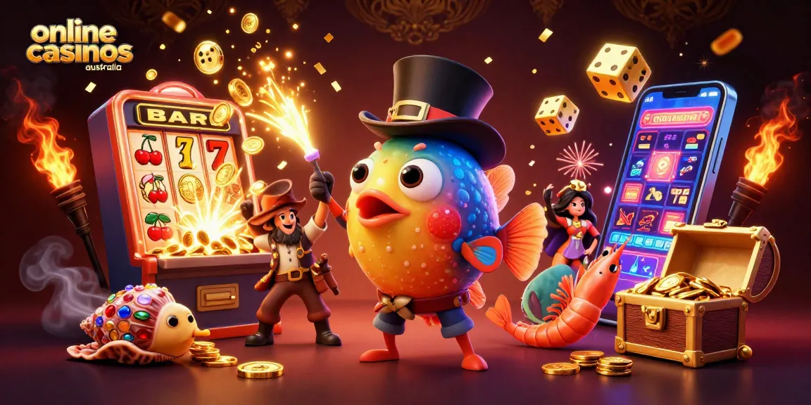 Engage with online casinos Australia through this vibrant 3D casino-themed illustration.