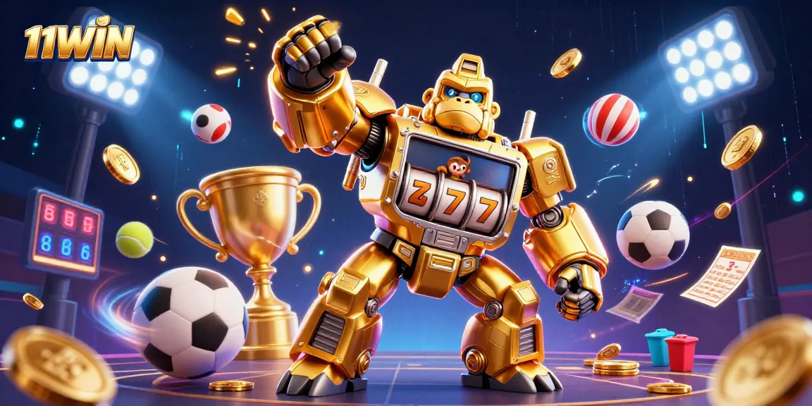 Play and win with 11WIN in a vibrant 3D casino illustration of sports betting action.