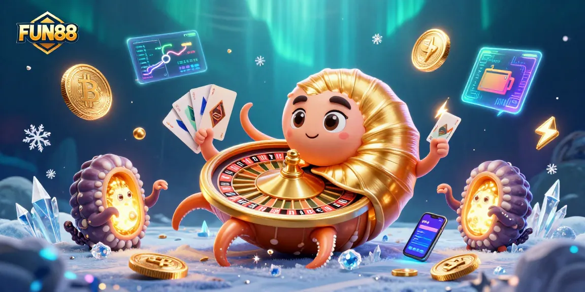 Experience the excitement of FUN88 with a vibrant underwater casino scene featuring a giant nautilus as a roulette wheel!