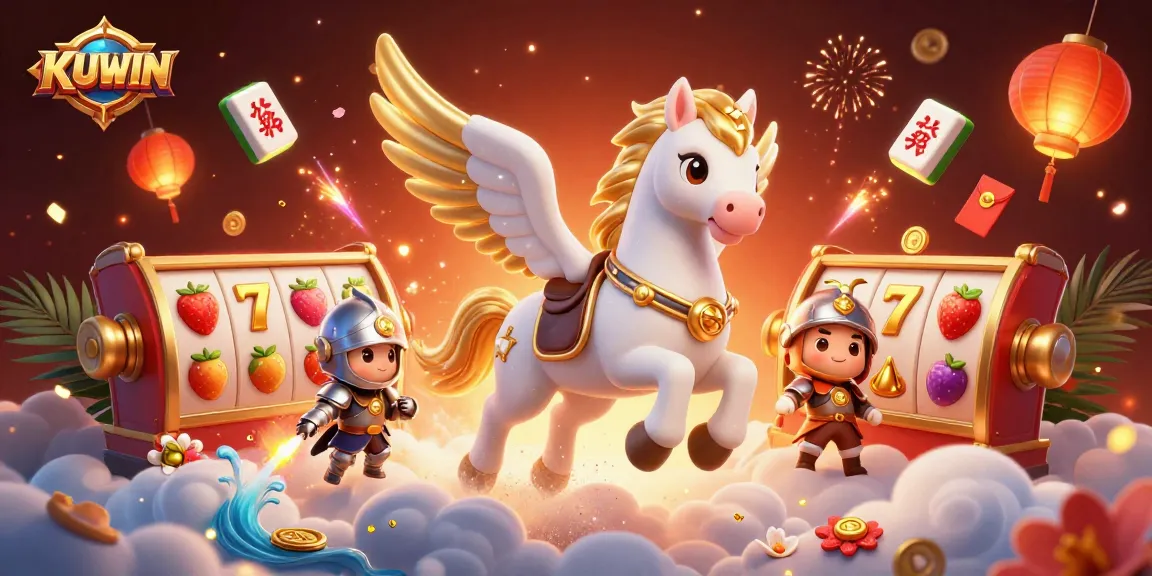 Play winning slots with KUWIN's celestial knight on a vibrant casino adventure.