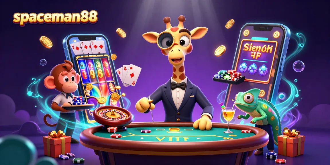 Spaceman88 offers thrilling gameplay with a high-roller giraffe and vibrant casino elements.
