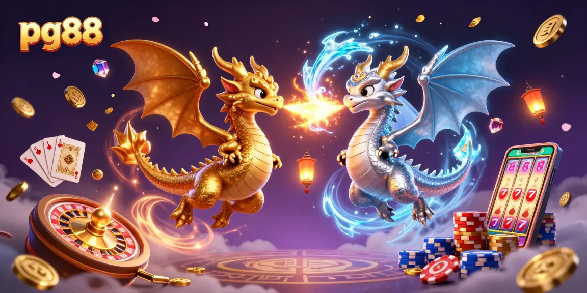 Maximize your winnings at pg88 with epic battles between golden and silver dragons in an animated casino scene.