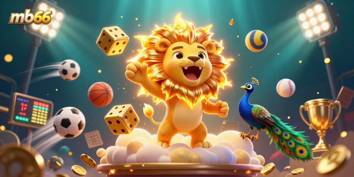 Experience vibrant gaming action at mb66 with a dynamic illustration of sports betting and casino fun.