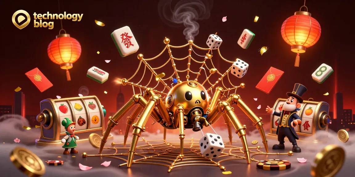 Engage with the technology blog to witness the captivating 3D steampunk spider in a casino web.