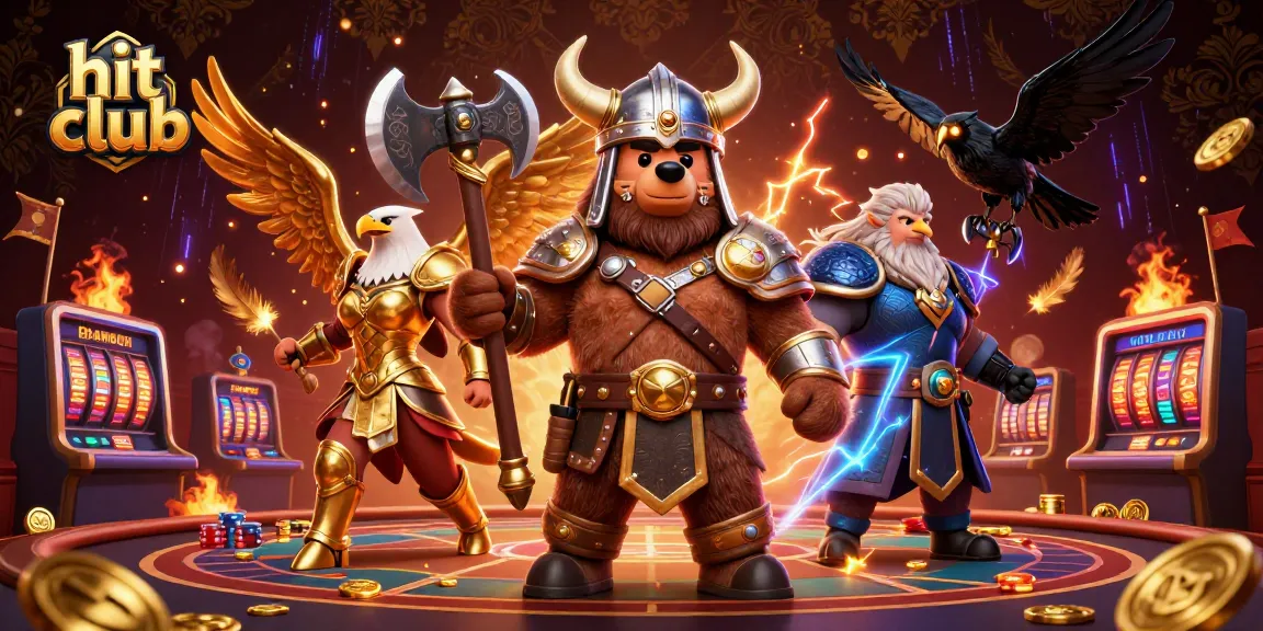 Engage in the hit club experience with Viking and eagle characters in a vibrant casino.