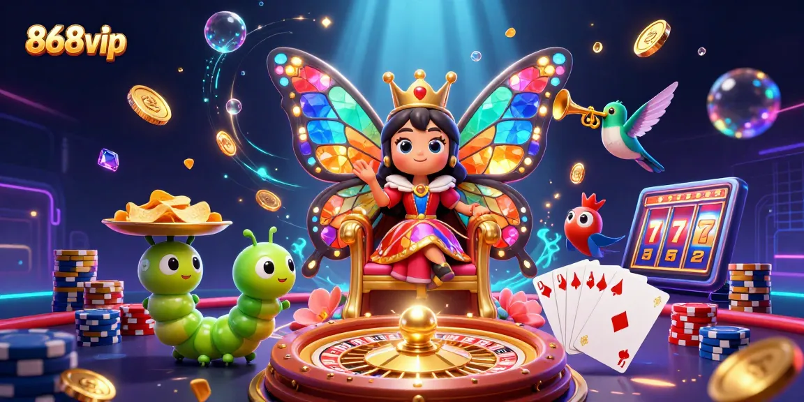 Experience the excitement of 868vip with a stunning 3D illustration of a vibrant casino scene.