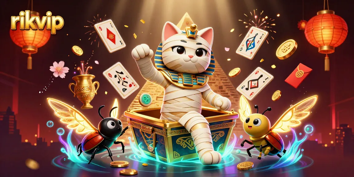 Experience thrilling gameplay with rikvip as the mummy cat and scarab beetle bring luck in vibrant casino action.