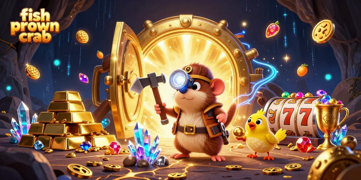 Engage in thrilling spins with fish prawn crab in a vibrant treasure-filled scene.