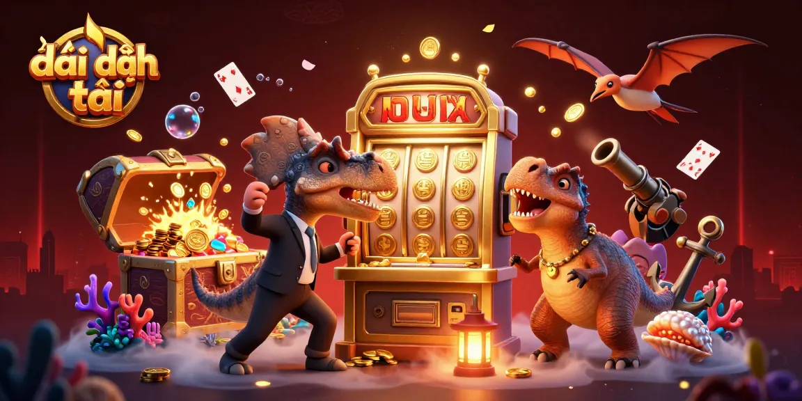 Experience big wins with đại phát tài slot machine, featuring animated dinosaurs and treasures