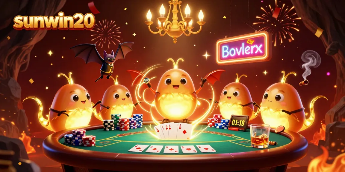 Join the fun at sunwin20 with vibrant glowworms illuminating a lively casino scene.