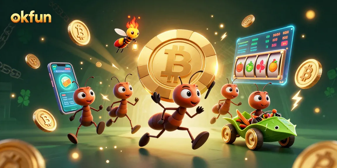Join the fun at okfun as ants steal a giant poker chip in a vibrant casino scene.