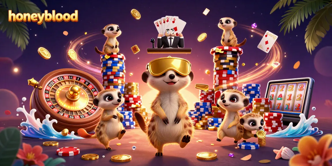 Experience winning strategies at honeyblood's vibrant casino with engaging meerkat characters.