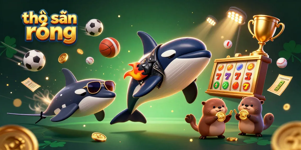 Engage in thợ săn rồng with dynamic characters like whales and otters, surrounded by casino elements.