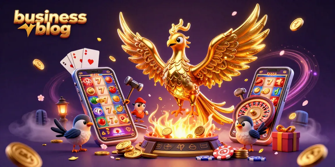 Experience thrilling action in this business blog-themed casino illustration featuring a golden phoenix.